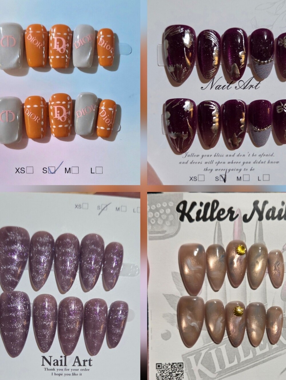 Womens 4pc Press On Nail Bundle, All Size Small